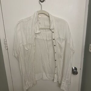 White Flowy Short Sleeve Free People Button Up